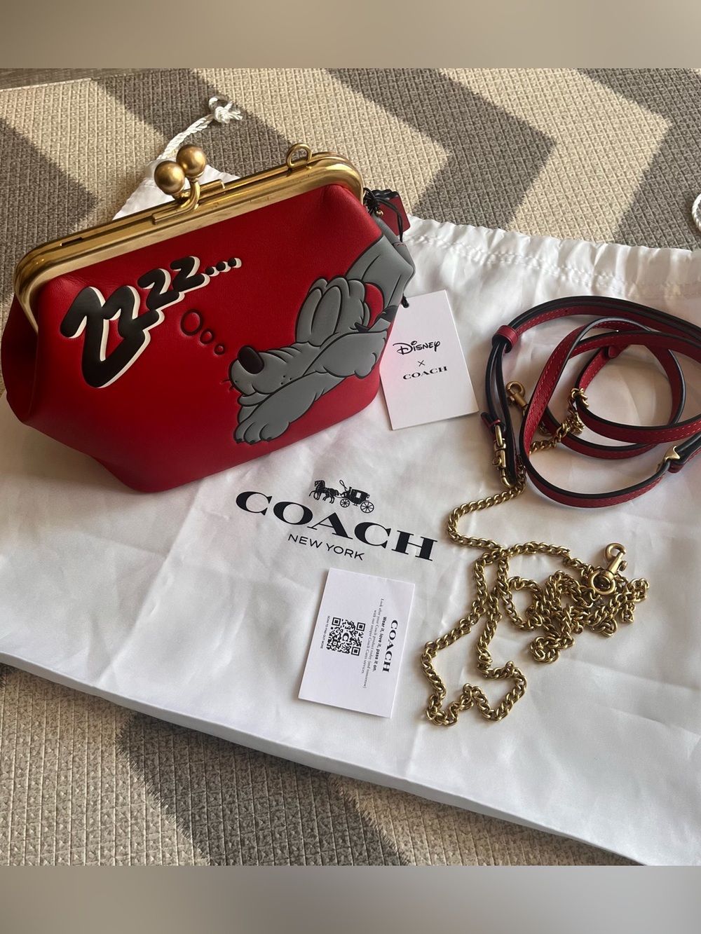 Coach x Disney Red Leather Kiss-Lock Crossbody Bag